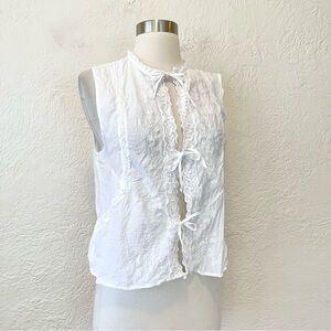 Zara Top White Embroidered Tie Front Coquette Cottagecore Dainty Medium M